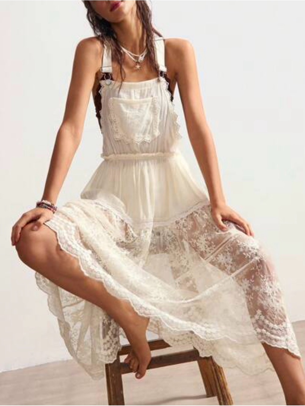 Women’s Cream Lace Overlay Sundress